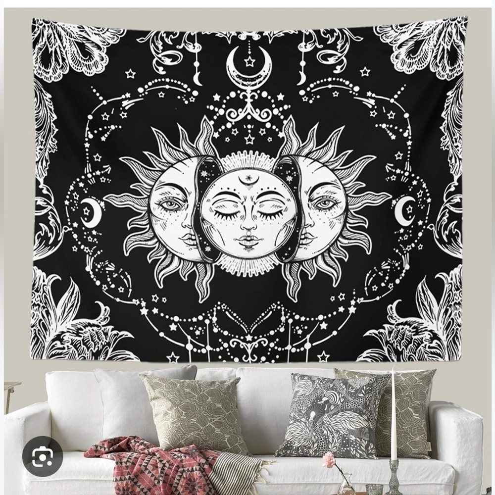 Black and White Sun and Moon Tapestry